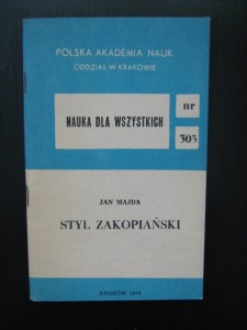 Jan Majda, Styl zakopiański
