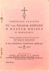 Inwentarz pamiątek po I- ym Polskim Korpusie w Muzeum Wojska