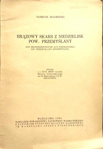 Tadeusz Sulimirski, Brązowy skarb z Niedzielisk pow. Przemyślany