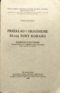 Dawid Kunstlinger, Przekład i objaśnienie 53- ciej sury Koranu