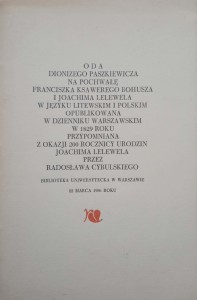 Oda Dionizego Paszkiewicza na pochwałę Franciszka Ksawerego Bohusza