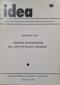 Immanuel Kant, Pierwsze wprowadzenie do Krytyki władzy sądzenia