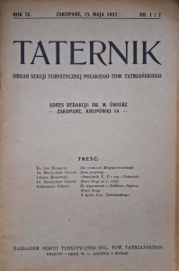 Świerz, Taternik 1922 Numer 1 i 2